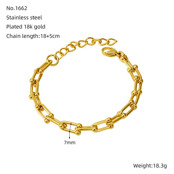 Jewelry 316L Stainless Steel Hiphop Bracelet Goldplated Geometric Design Unisex