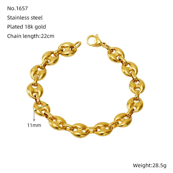 Jewelry 316L Stainless Steel Hiphop Bracelet Goldplated Geometric Design Unisex