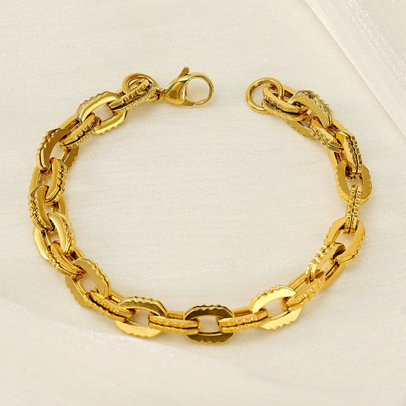 Jewelry 316L Stainless Steel Hiphop Bracelet Goldplated Geometric Design Unisex
