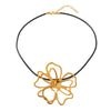Jewelry Stainless Steel Hollow Flower Pendant Necklace With Electroplating Treatment And Cowhide Rope