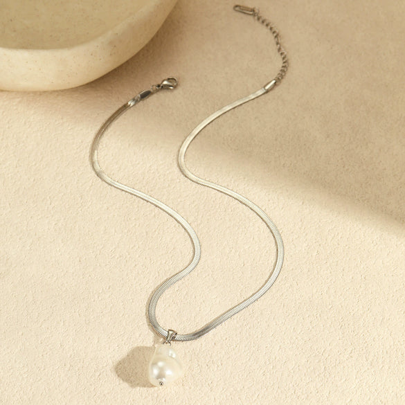 Jewelry Stainless Steel Imitation Pearl Geometric Vintage Baroque Electroplated Necklace
