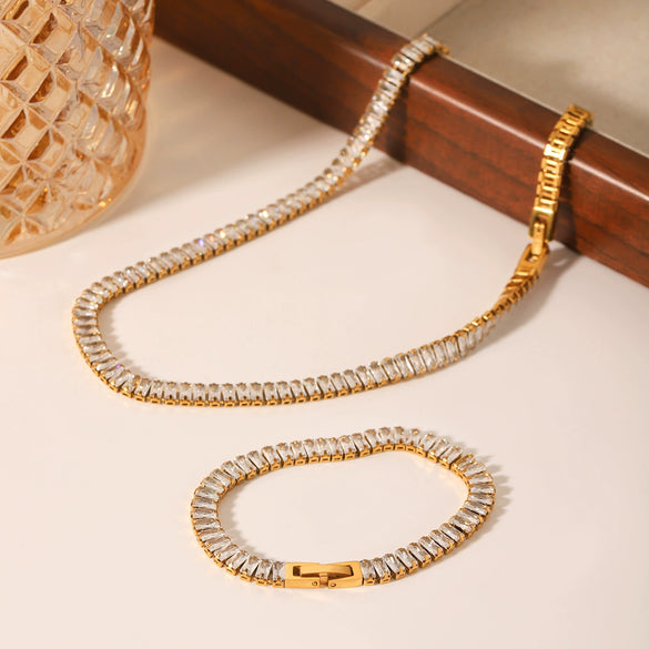 Jewelry Stainless Steel Inlaid Square Zircon Geometric Style Clavicle Chain For Women