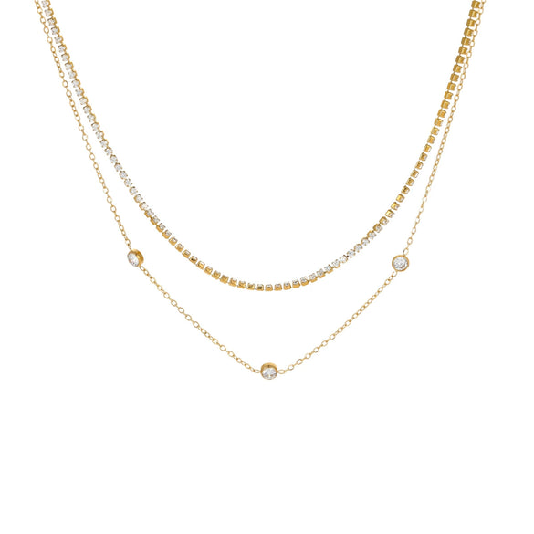 Jewelry Stainless Steel Inlaid Zircon Geometric Stacked Necklace Electroplated For Women