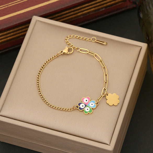 Jewelry Stainless Steel Insect Dripping Oil Women's Devil's Eye Star Butterfly Bracelet