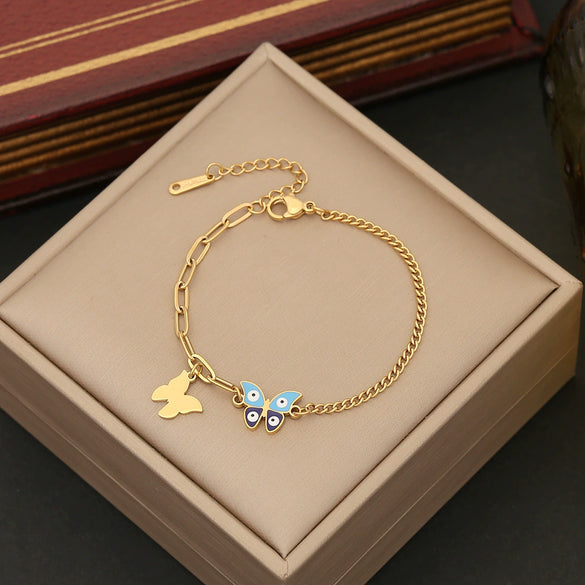 Jewelry Stainless Steel Insect Dripping Oil Women's Devil's Eye Star Butterfly Bracelet