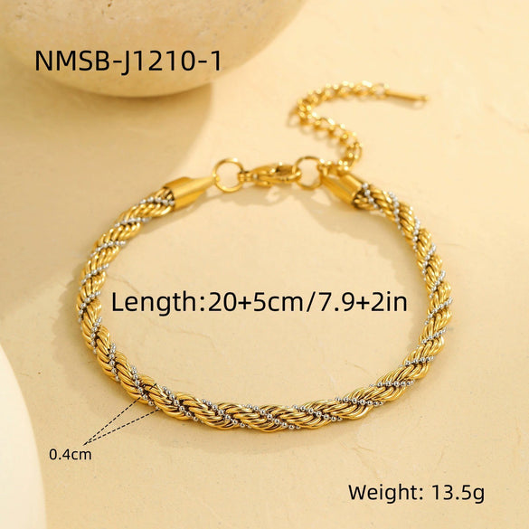 Jewelry Stainless Steel 18K Gold Electroplating Geometric Style Necklace Bracelet Set