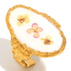 Jewelry Stainless Steel 18K Gold Plated Flower Patterned Opening Ring For Women