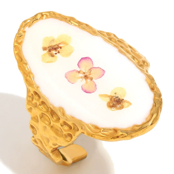 Jewelry Stainless Steel 18K Gold Plated Flower Patterned Opening Ring For Women