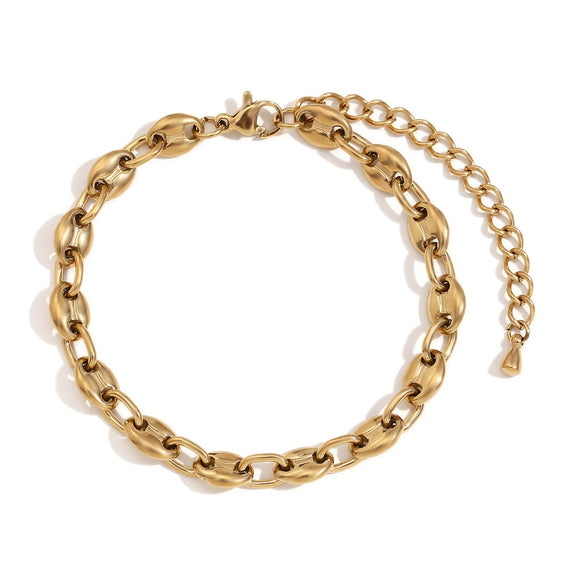 Jewelry Stainless Steel 14K Gold Plated Geometric Coffee Bean Bracelet For Women