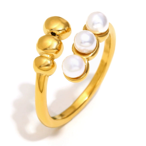 Jewelry Stainless Steel 18K Gold Plated Geometric French Round Bead Open Ring For Women