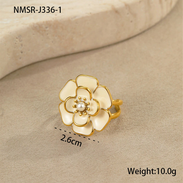 Jewelry Stainless Steel 18K Gold Plated Geometric Style Camellia Oil Drop Flower Necklace Ring Earrings