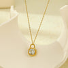 Jewelry Stainless Steel 18K Gold Plated Lockshaped Geometric Zircon Pendant Titanium Steel Necklace