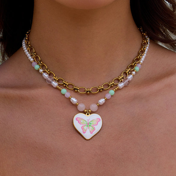 Jewelry Stainless Steel 18K Gold Plated Oil Drop Printed Geometric Style