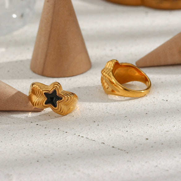 Jewelry Stainless Steel 18K Goldplated Geometric Fivepointed Star Ring