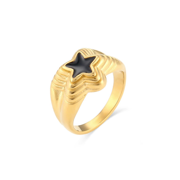 Jewelry Stainless Steel 18K Goldplated Geometric Fivepointed Star Ring