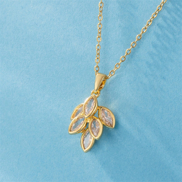 Jewelry Stainless Steel Leaf Necklace With Mixed Gem Inlay Electroplating For Women