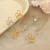 Jewelry Stainless Steel Light Luxury Retro Gold And Silver Color Matching Hollow Flower Ring And Earrings Electroplating For Women