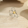 Jewelry Stainless Steel Light Luxury Retro Gold And Silver Color Matching Hollow Flower Ring And Earrings Electroplating For Women