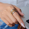 Jewelry Stainless Steel Minimalist Design Gold And Silver Colorblocking Threelayer Hollow Hammered Open Ring Geometric Style Electroplated For Women