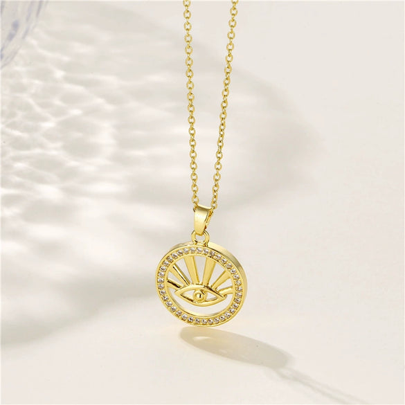 Jewelry Stainless Steel Mixed Gem Inlay Devil's Eye Pendant Necklace Electroplating