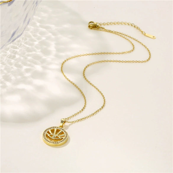 Jewelry Stainless Steel Mixed Gem Inlay Devil's Eye Pendant Necklace Electroplating