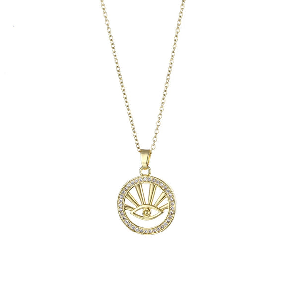 Jewelry Stainless Steel Mixed Gem Inlay Devil's Eye Pendant Necklace Electroplating