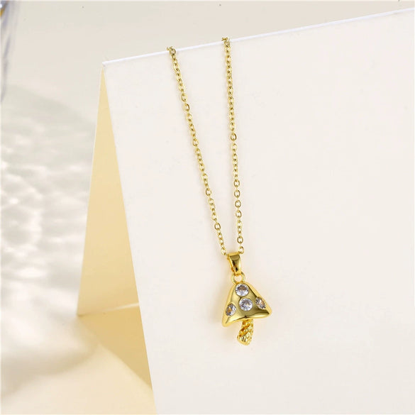 Jewelry Stainless Steel Mushroom Shaped Mixed Gem Inlaid Clavicle Necklace For Girls