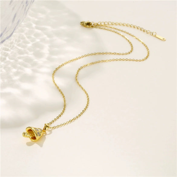 Jewelry Stainless Steel Mushroom Shaped Mixed Gem Inlaid Clavicle Necklace For Girls