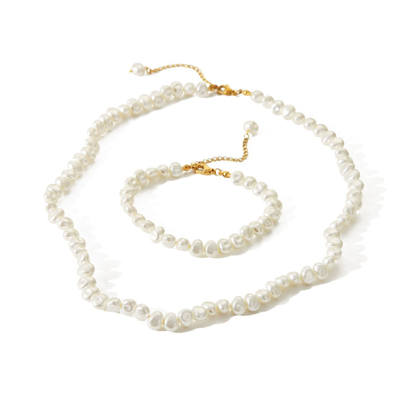 Jewelry Stainless Steel Natural Geometric Freshwater Pearl Chain Electroplating Women's