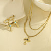 Jewelry Stainless Steel Natural Stone Geometric Pendant Necklace And Cross Earrings Electroplating For Women