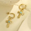 Jewelry Stainless Steel Natural Stone Geometric Pendant Necklace And Cross Earrings Electroplating For Women