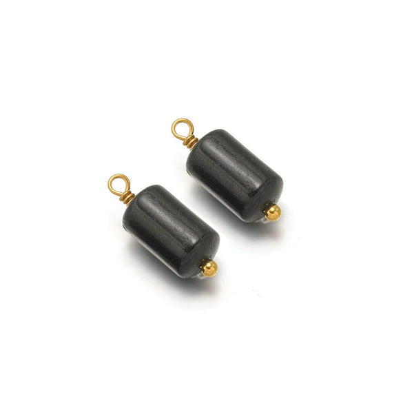 Jewelry Stainless Steel Natural Stone Pendant Earrings Necklace Retro Style Geometric Cylinder Dripping Oil Handmade Waterproof
