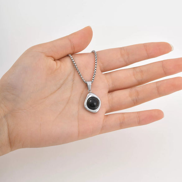 Jewelry Stainless Steel Natural Tiger Eye Stone Agate Stone Geometric Pendant Necklace