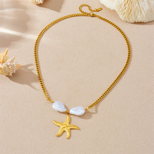 Jewelry Stainless Steel Necklace Exaggerated Starfish Pearl Accessories With Electroplating Star Pattern For Women Fashion Style