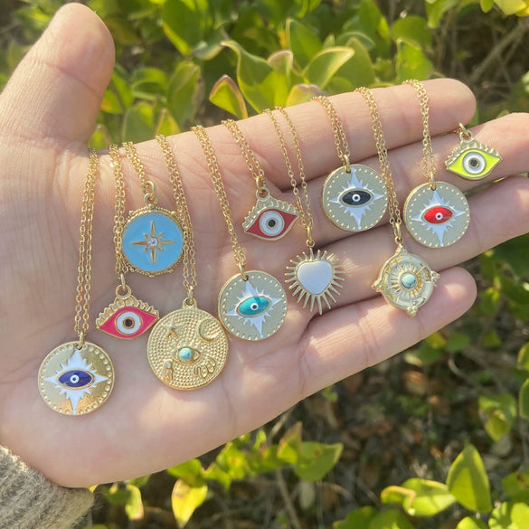 Jewelry Stainless Steel Necklace With Dripping Oil Eyes Star Moon Pendant For Women