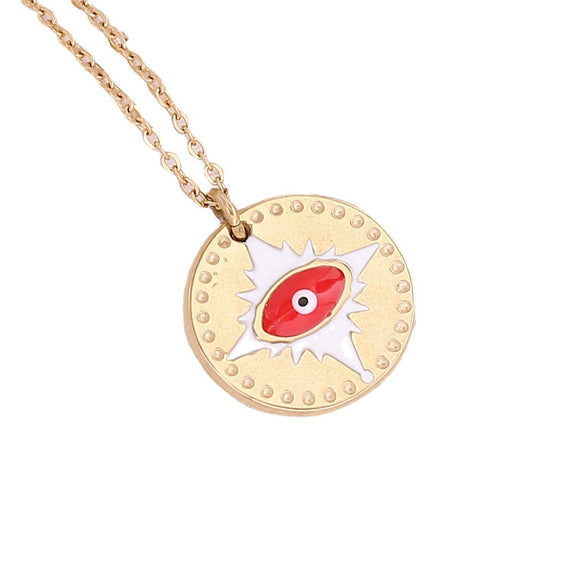 Jewelry Stainless Steel Necklace With Dripping Oil Eyes Star Moon Pendant For Women