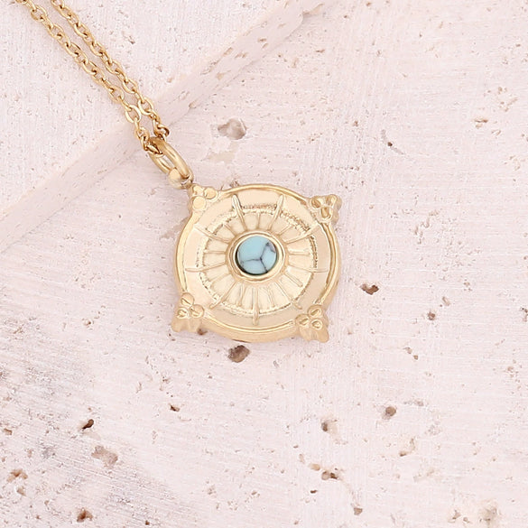 Jewelry Stainless Steel Necklace With Dripping Oil Eyes Star Moon Pendant For Women