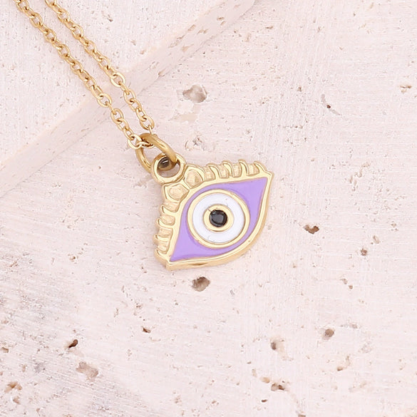 Jewelry Stainless Steel Necklace With Dripping Oil Eyes Star Moon Pendant For Women