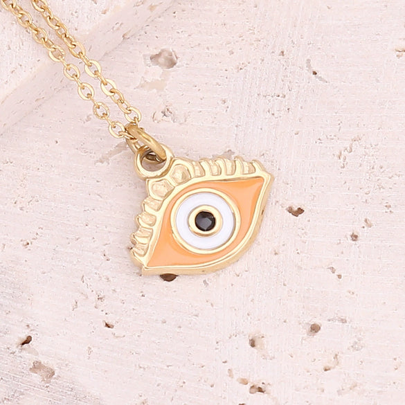 Jewelry Stainless Steel Necklace With Dripping Oil Eyes Star Moon Pendant For Women