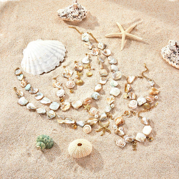 Jewelry Stainless Steel Ocean Series Geometric Shell Starfish Electroplated For Women