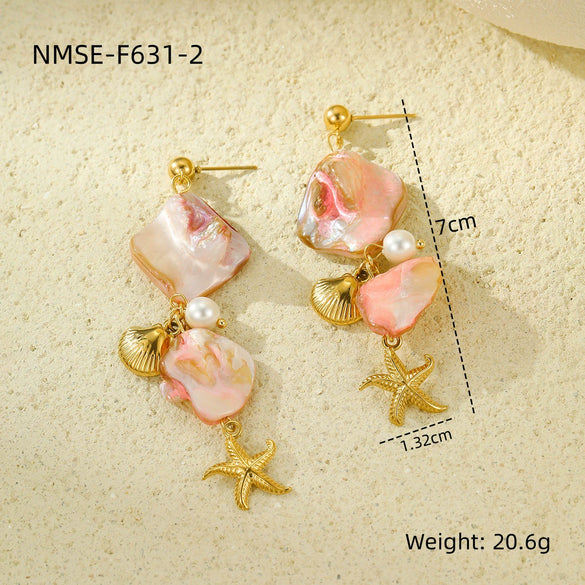 Jewelry Stainless Steel Ocean Series Geometric Shell Starfish Electroplated For Women