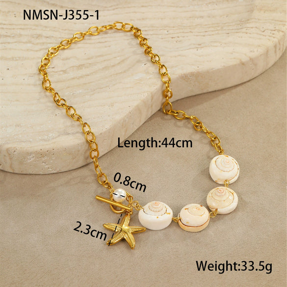 Jewelry Stainless Steel Ocean Series Geometric Shell Starfish Electroplated For Women