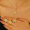 Jewelry Stainless Steel Ocean Style Marine Life Starfish Conch Turtle Pendant Set Electroplated
