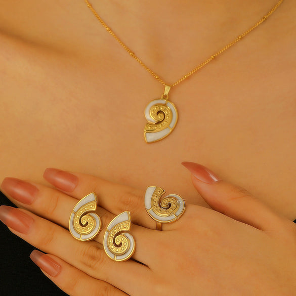 Jewelry Stainless Steel Ocean Style Marine Life Starfish Conch Turtle Pendant Set Electroplated