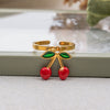 Jewelry Stainless Steel Oildropping Cherry Pendant Adjustable Open Ring Geometric Exaggerate Electroplating