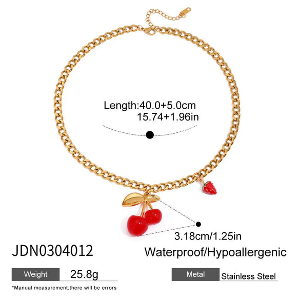 Jewelry Stainless Steel Oildropping Cherry Pendant Adjustable Open Ring Geometric Exaggerate Electroplating
