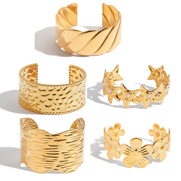 Jewelry Stainless Steel Open Bracelet Cut Out Style Electroplated
