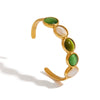Jewelry Stainless Steel Open Bracelet With Green White Cat's Eye Stone Luxury Quiet And Elegant Design Geometric Electroplating