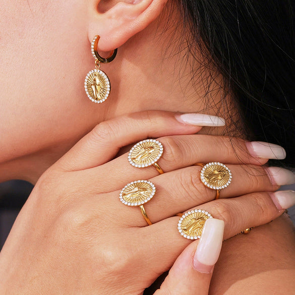 Jewelry 316L Stainless Steel Oval Ring Earrings Constellation Zodiac Geometric Electroplating Fashionable Stylish Nonfading