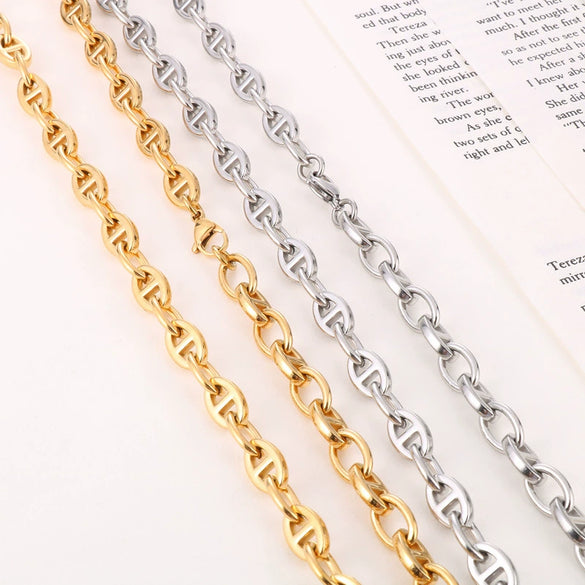 Jewelry Stainless Steel Oval Ring Open Buckle Pig Nose Sweater Chain Necklace Bracelet Light Luxury Style